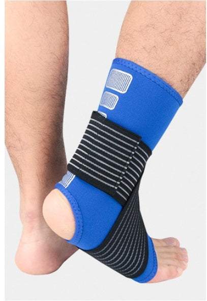 Blue active ankle support with adjustable black straps for enhanced stability and comfort.