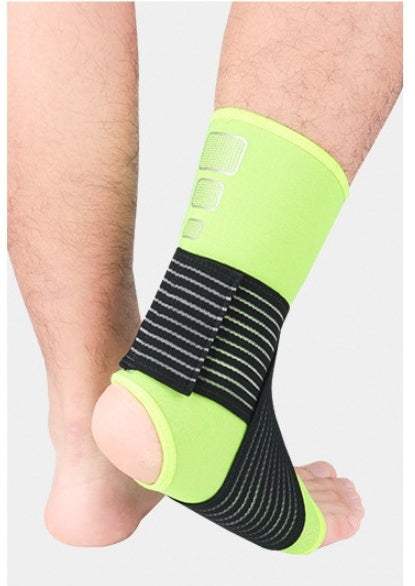 Neon green and black ankle support sleeve providing enhanced comfort and protection.