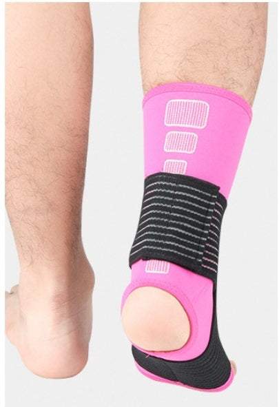 Pink active ankle support sleeve with adjustable straps for comfort and protection.