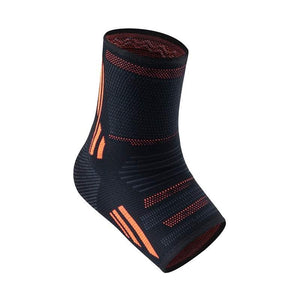 Ankle Support Sleeve in black and orange with breathable, flexible design for injury protection and recovery.