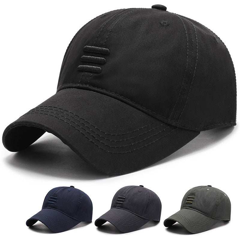 Classic Sports Hat in black, navy, gray, and olive green, showcasing sporty design and adjustable fit.