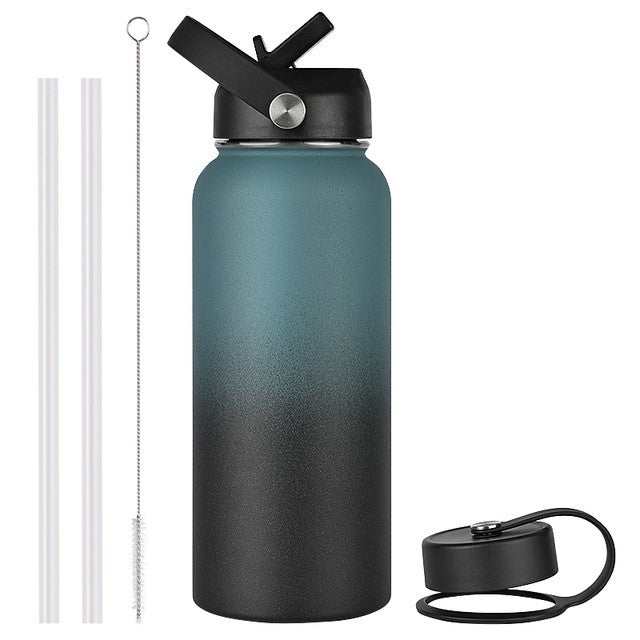 Deluxe Sports Bottle with straw and elastic lids, leak-proof, insulated, BPA-free, 1200ml/2000ml, powder-coated.