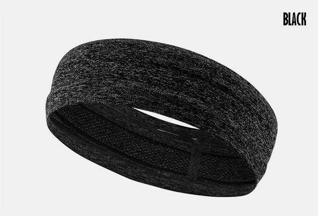 Black Deluxe Sports Headband with sweat absorption and breathable design.