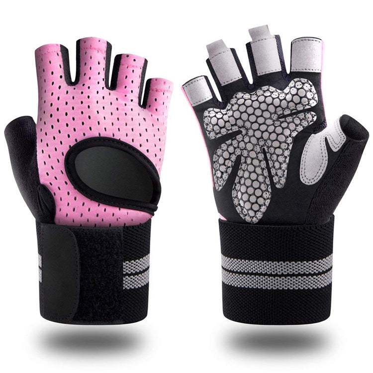 Fingerless workout gloves with non-slip grip and wrist support.