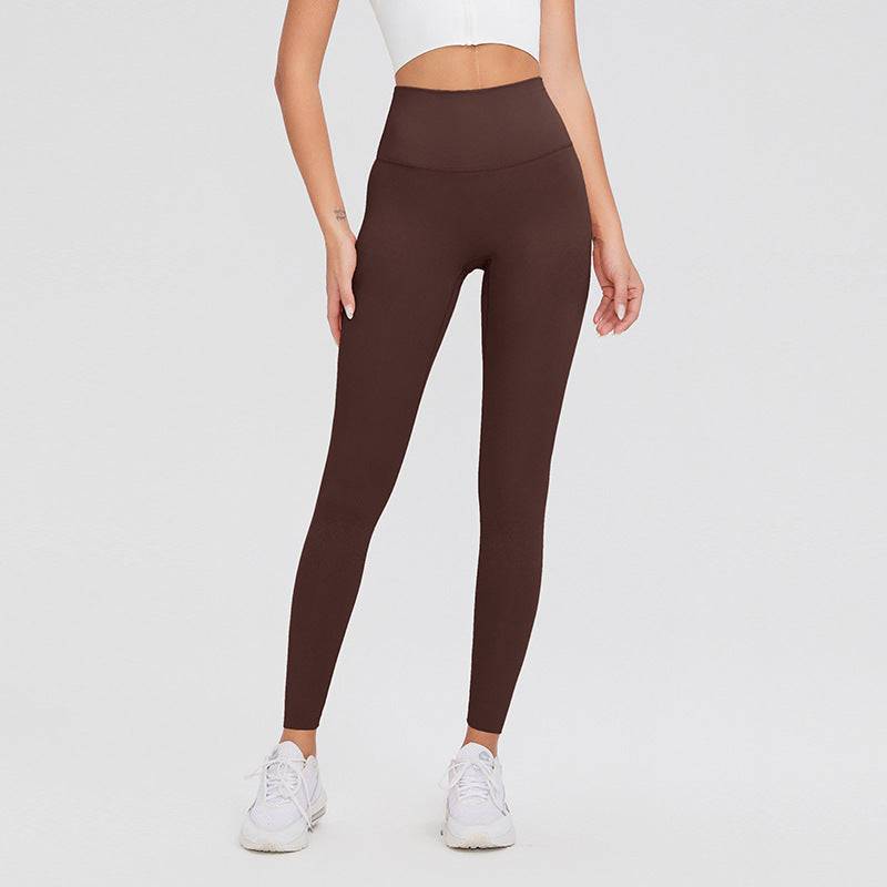 High waist brown leggings showcasing a sleek and breathable design, perfect for workouts or casual wear.