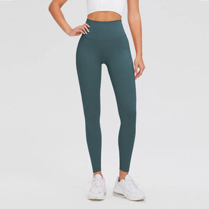 High waist leggings in teal, featuring tummy control and a sleek fit, perfect for workouts or casual wear.