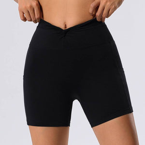 High Waist Yoga Shorts in black, featuring quick-drying fabric and high-waist design for core support.