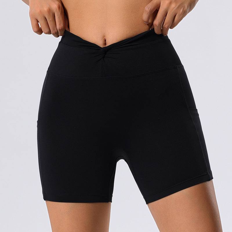 High Waist Yoga Shorts in black, featuring quick-drying fabric and high-waist design for core support.