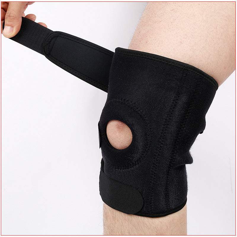 Knee support sleeve providing secure comfort and adjustable fit.