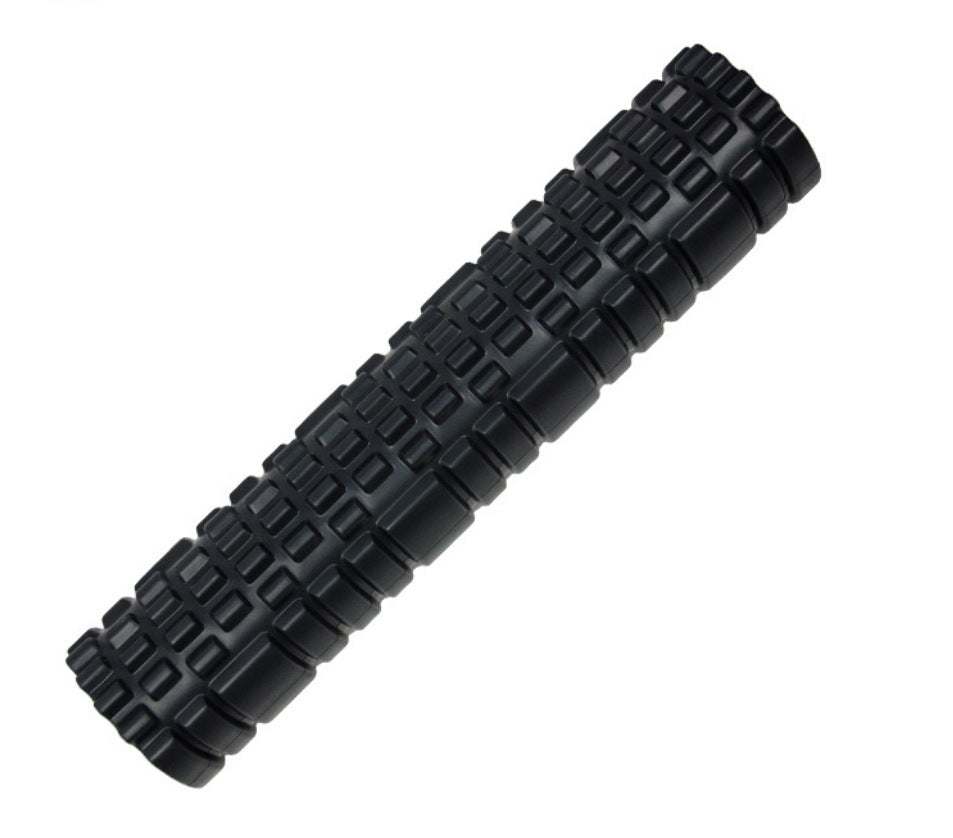 Large black fitness roller for muscle recovery and flexibility, 60cm long, durable EVA material.