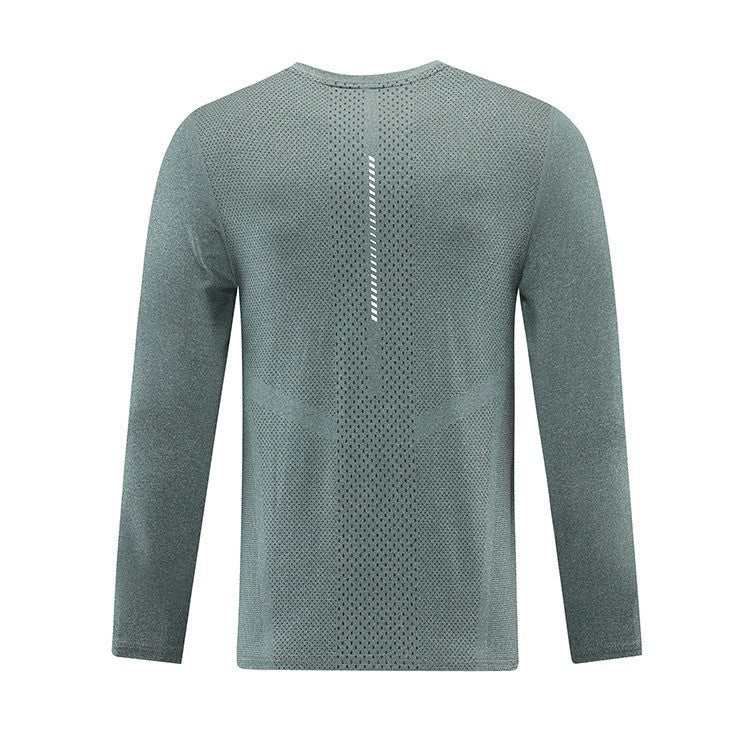 Green long sleeve shirt with breathable fabric and relaxed fit.