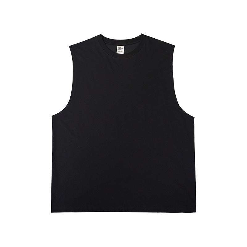 Loose fit black tank top made from breathable cotton fabric, ideal for workouts and casual wear.