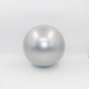 Silver mini yoga ball for versatile workouts, compact and durable, ideal for yoga and Pilates.