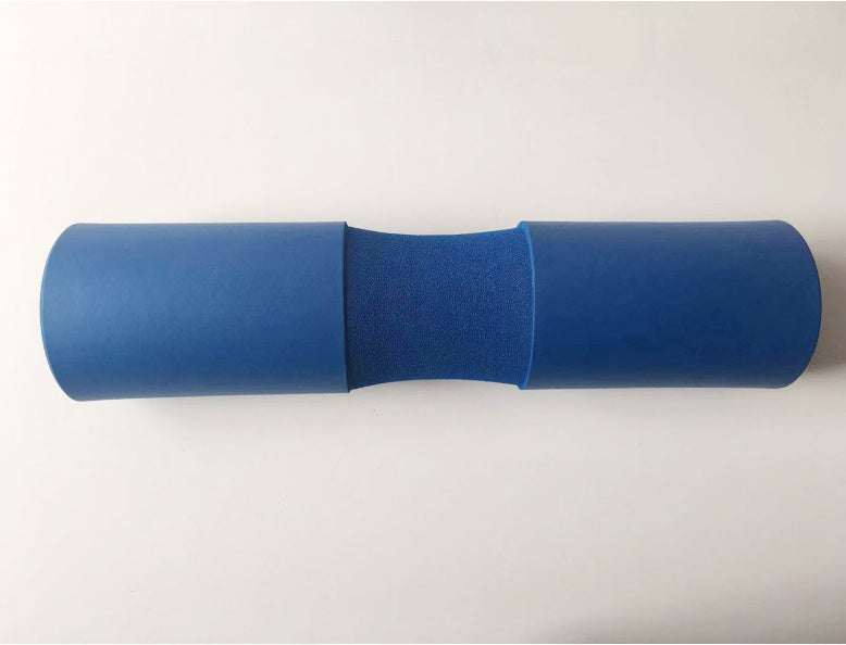 Blue ergonomic shoulder pad for weightlifting with high-density foam for comfort and support.