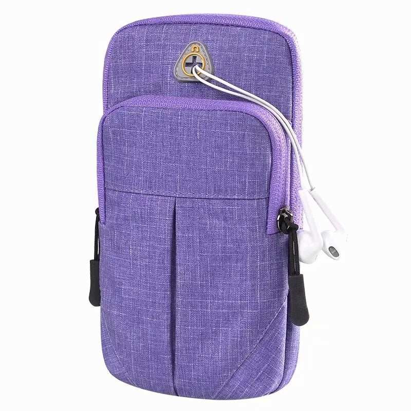 Purple Simple Arm Bag with pockets, water-repellent Oxford fabric, and reflective strips for safety.