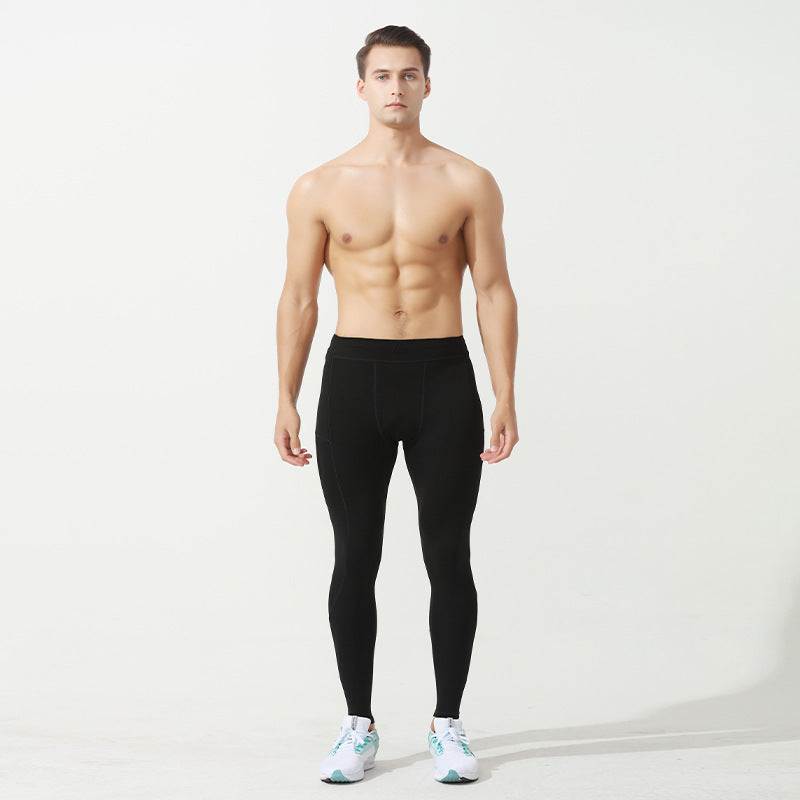 Black Simple Leggings on male model standing with blank background.