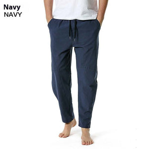 Navy Simple Pants with adjustable waistband and pockets.