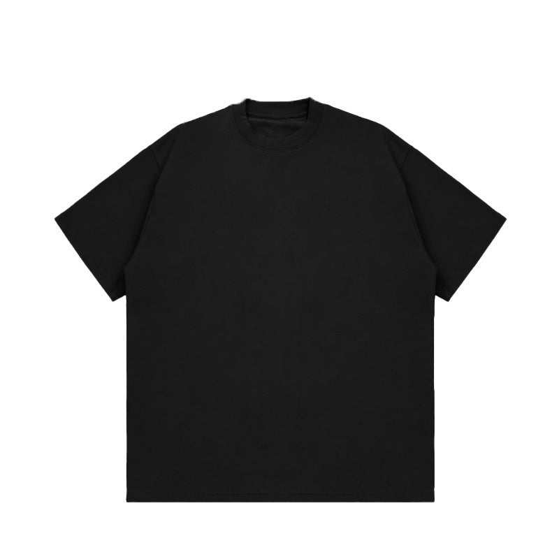 Black simple shirt with short sleeves, made from soft, breathable cotton for comfort and versatility.