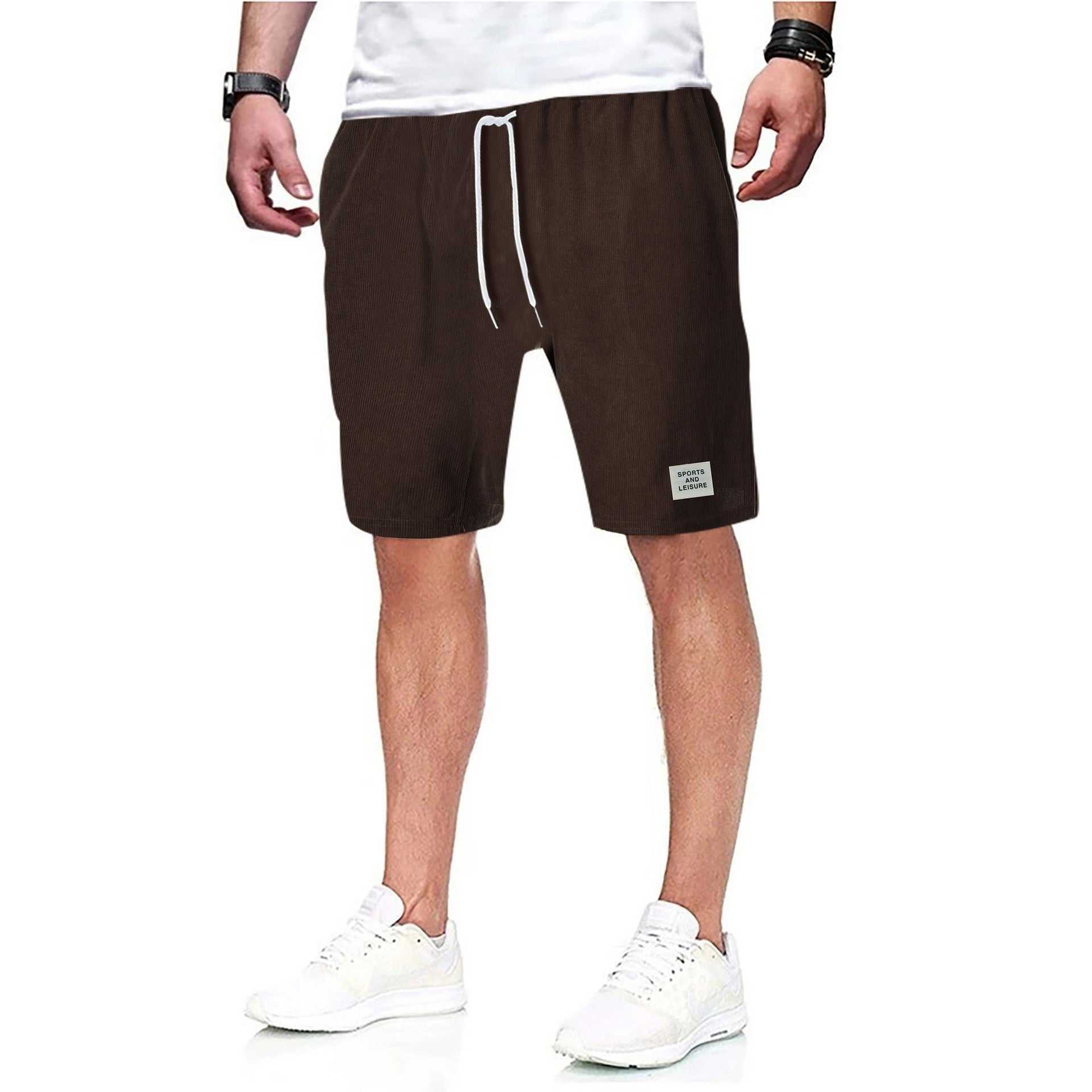 Simple Shorts in brown with drawstring waistband, perfect for active lifestyle.