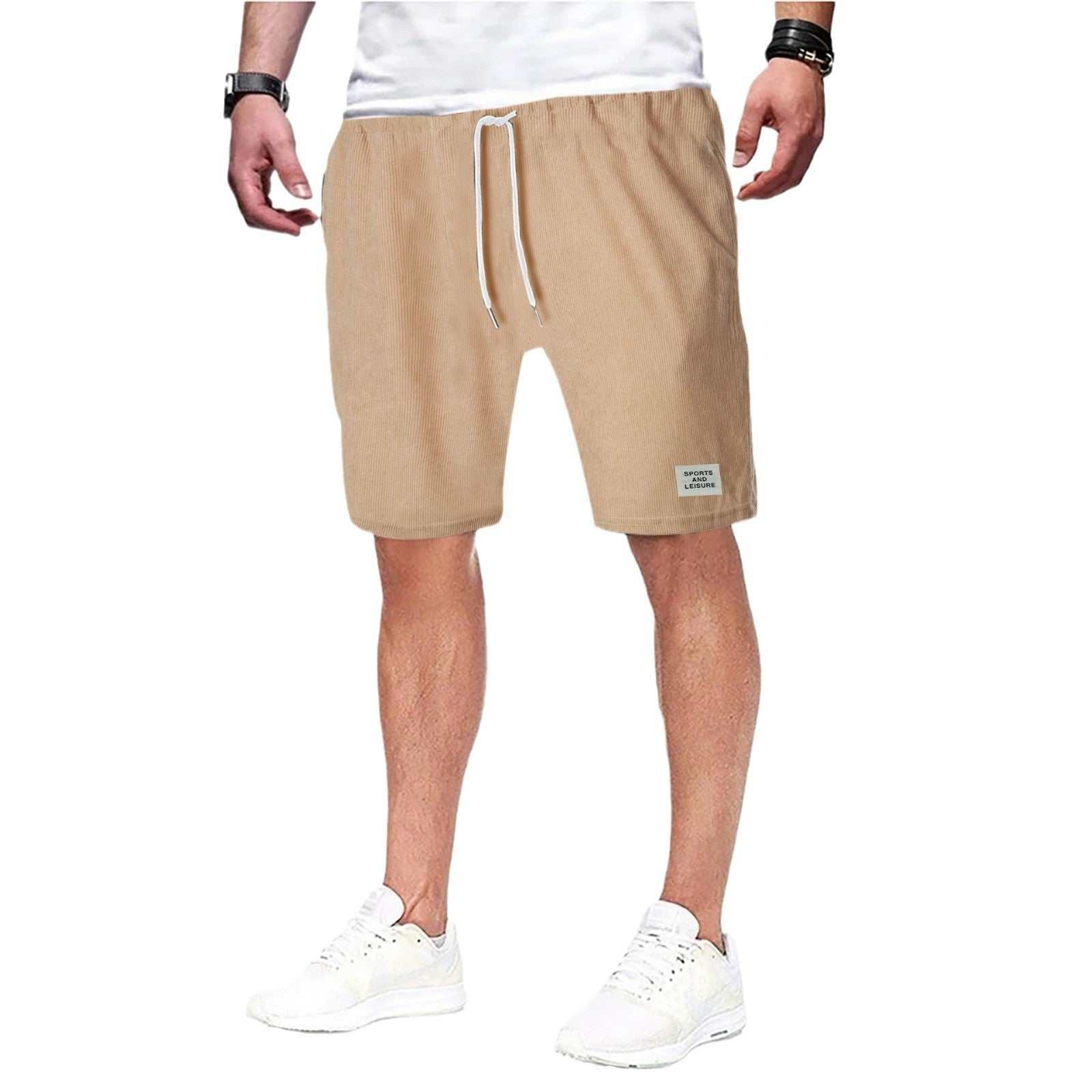 Men's beige Simple Shorts with drawstring waistband, pocket, and quick-drying fabric for active lifestyle.