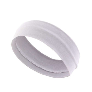 Simple white sports headband for sweat-wicking and comfort.