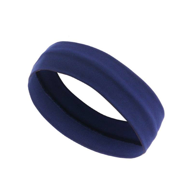 Simple navy blue sports headband made from sweat-wicking fabric.