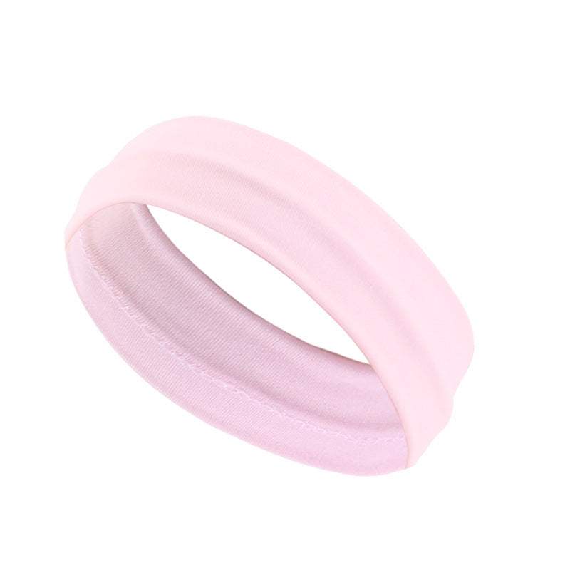 Pink simple sports headband made of soft, stretchy cotton fabric.