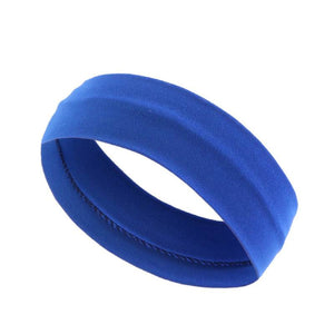 Blue Simple Sports Headband on white background, premium cotton, sweat-wicking, stretchable, one-size-fits-all.