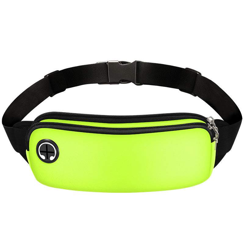 Neon green Simple Waist Bag with adjustable black belt and earphone cutout.