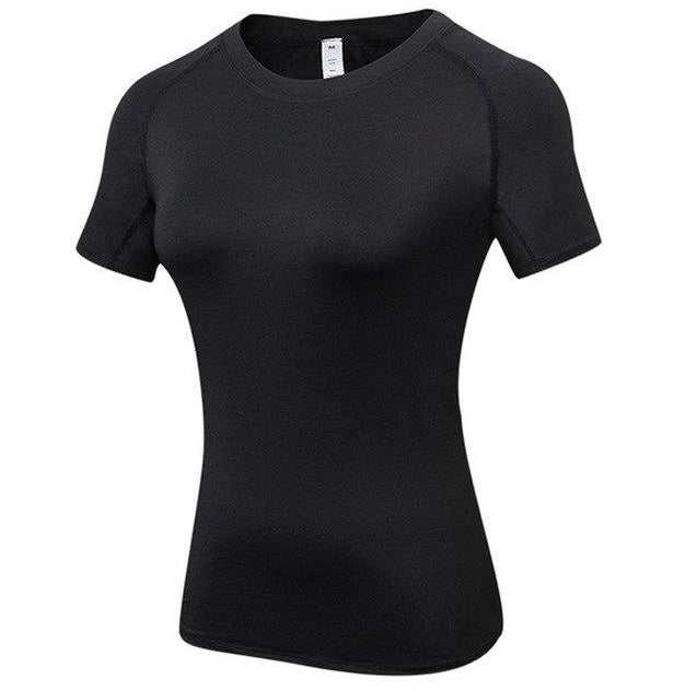 Black snug fit shirt with short sleeves, designed for comfort and style, featuring breathable, moisture-wicking fabric.