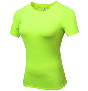 Bright green snug fit shirt with breathable, moisture-wicking fabric.