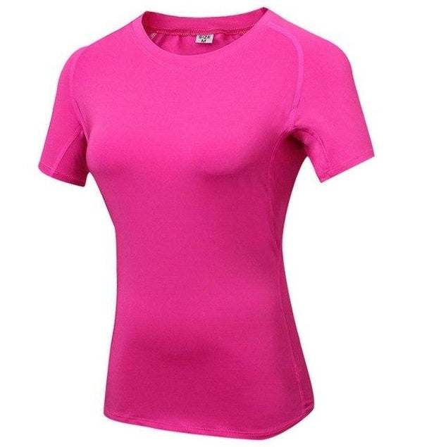 Pink snug fit shirt with breathable, moisture-wicking fabric; perfect for gym or casual wear.