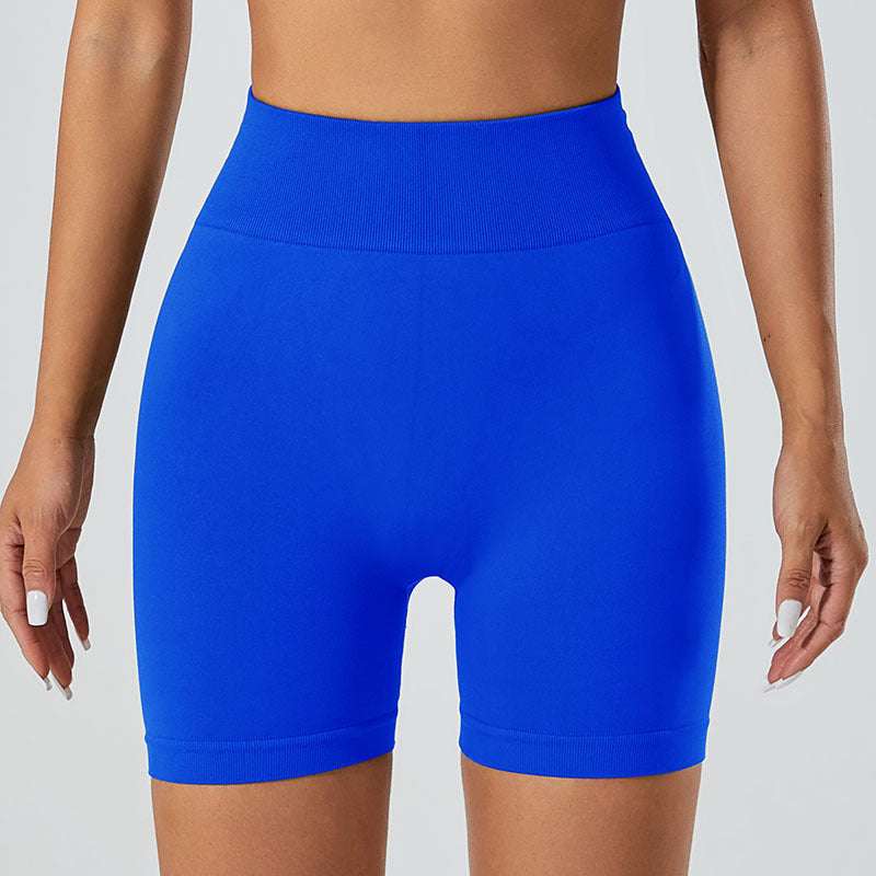 Blue snug fit yoga shorts offering breathable comfort and quick-drying technology for versatile workouts.