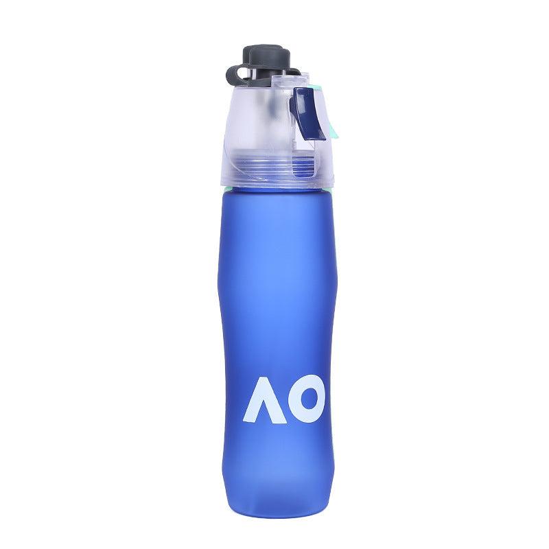 Blue Spray Sports Bottle with built-in mist sprayer and ergonomic grip.