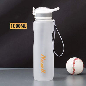 1000ml BPA-free sports bottle with carrying strap and spill-proof cover, perfect for hydration on the go.