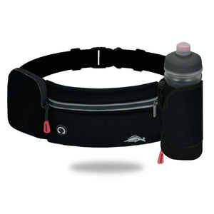 Black Standard Waist Bag with water bottle holder, headphone outlet, and two zip pockets for workouts and adventures.