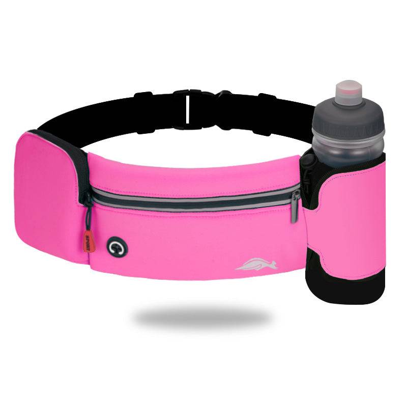 Rose Red Standard Waist Bag with water bottle holder and headphone outlet, ideal for fitness and outdoor activities.