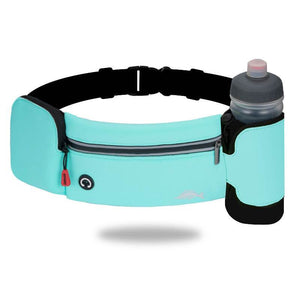 Sky Blue Standard Waist Bag with water bottle holder, headphone outlet, and adjustable belt for active lifestyles.