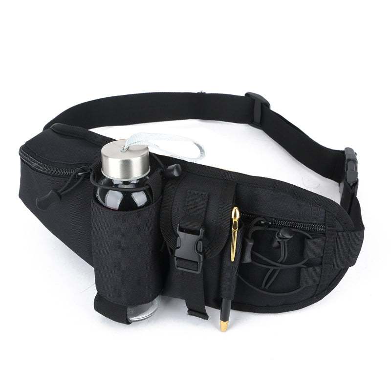 Tough Waist Bag with secure bottle holder, adjustable belt, and multiple compartments for adventure-ready convenience.