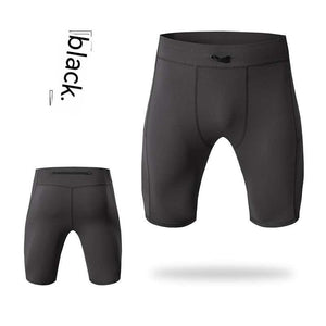 Black yoga shorts featuring quick-drying fabric with a front and back pocket design.